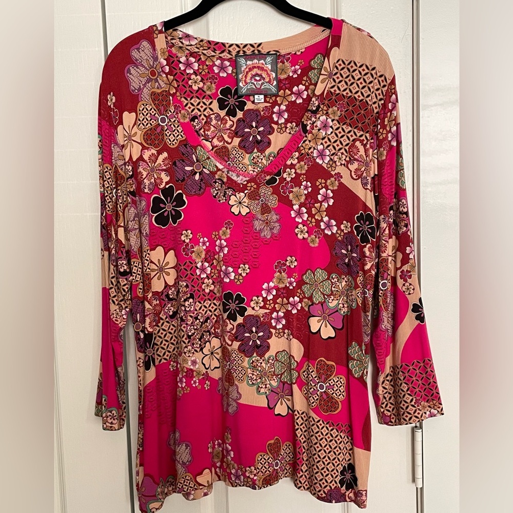Johnny Was XL Floral Long Sleeve Jersey T-shirt
